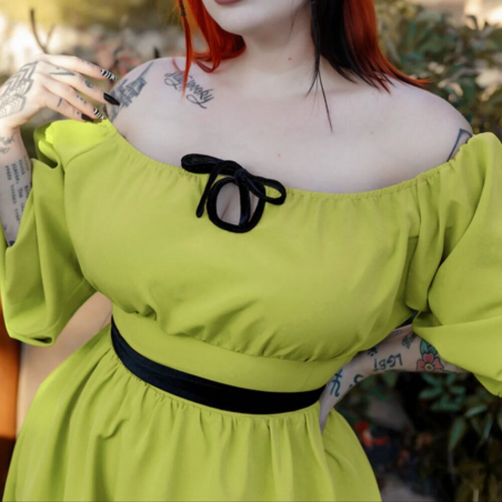 The Oblong Box Shop Eva Dress in Chartreuse - Picture 2 of 7